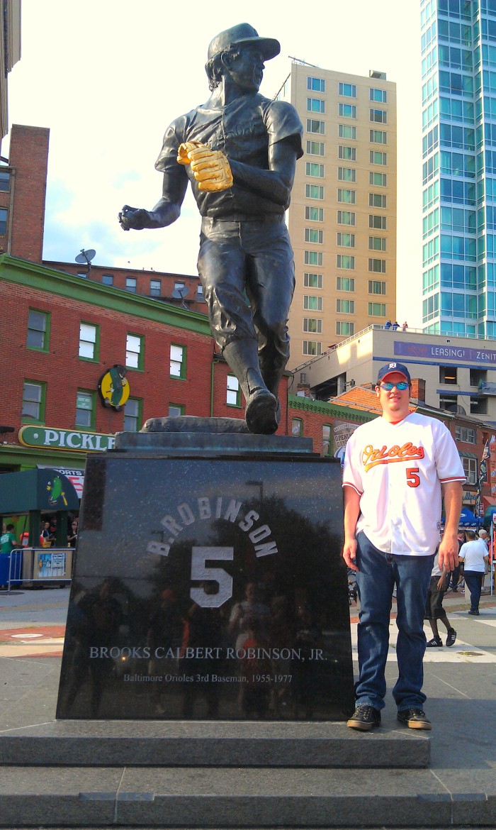 In front of the Brooks Robinson statue